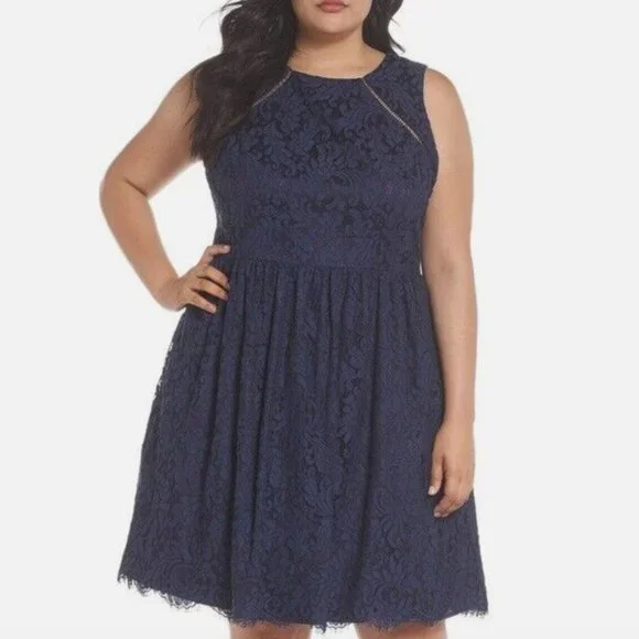 Eliza J | Dresses | Eliza J Navy Lace Sleeveless Fit Flare Knee Length Mini  Cocktail Dress Size 6 | Poshmark